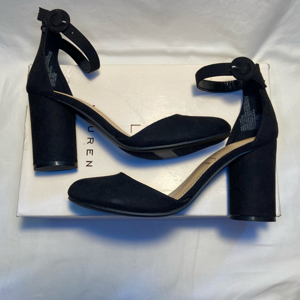 LC Lauren Conrad Black Suede Block Heels